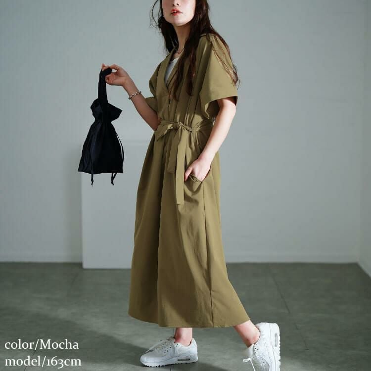 大きいサイズ レディース スキッパーシャツワンピース　nw-25007 モカ