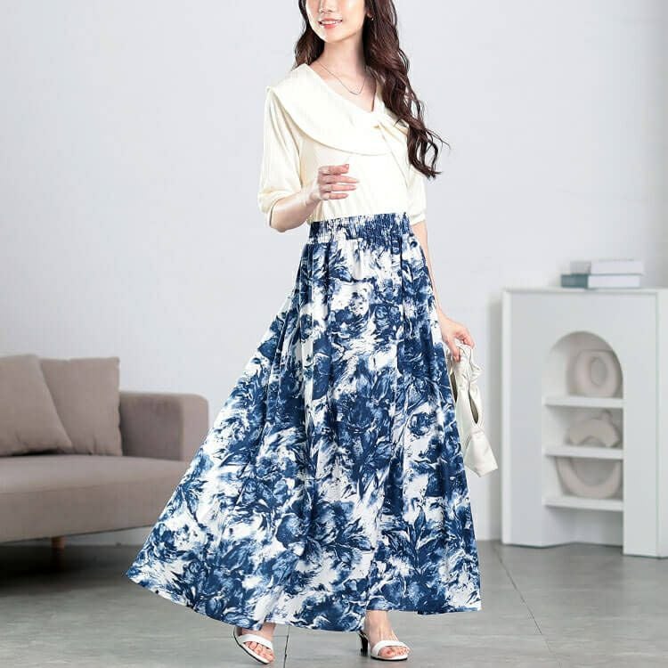 大きいサイズ レディース ツイスト襟異素材ドッキングワンピース　nw-25006