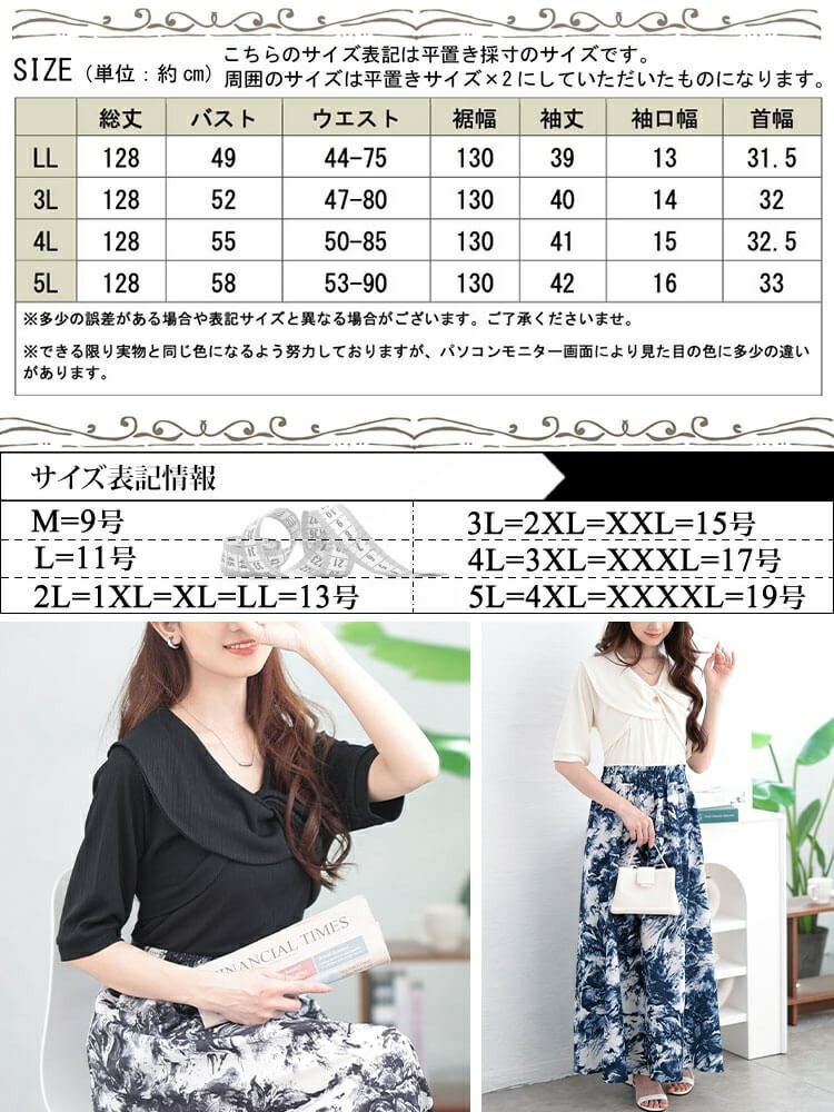 大きいサイズ レディース ツイスト襟異素材ドッキングワンピース　nw-25006