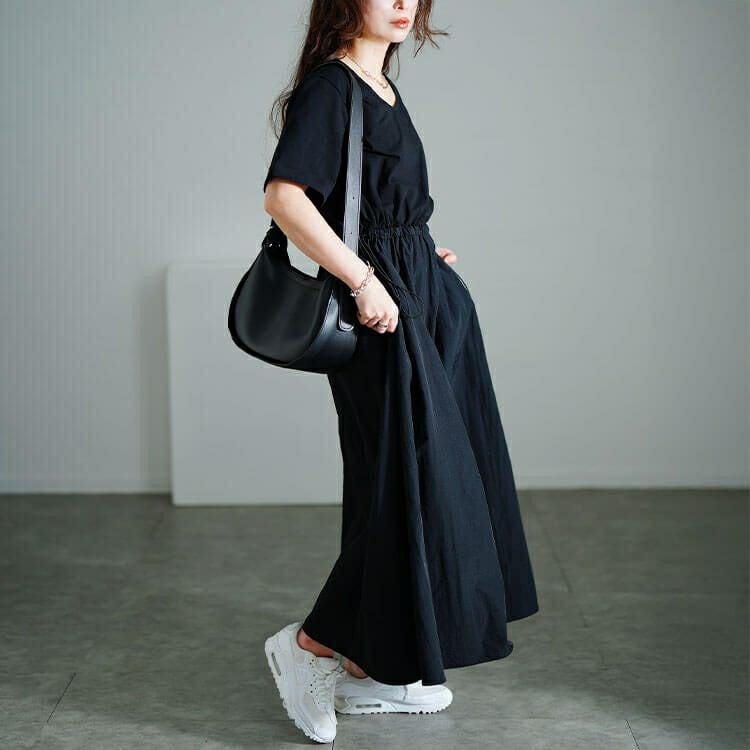 大きいサイズ レディース ハートネック異素材ドッキングワンピース　nw-25005