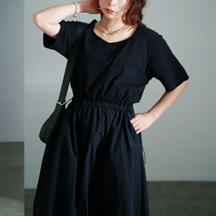 大きいサイズ レディース ハートネック異素材ドッキングワンピース　nw-25005