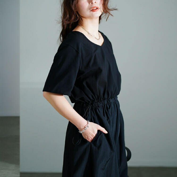 大きいサイズ レディース ハートネック異素材ドッキングワンピース　nw-25005