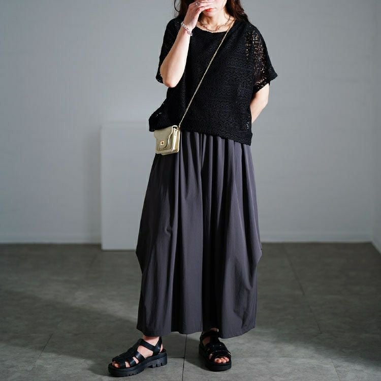 大きいサイズ レディース かぎ編みニットトップス＆花柄ドッキングワンピース2点セット　nw-25003