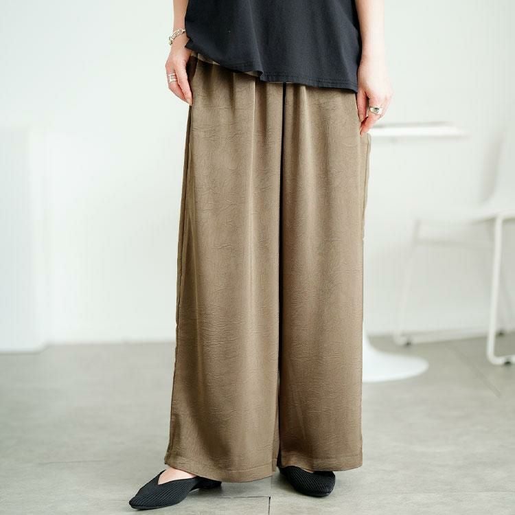大きいサイズ レディース 微光沢ワッシャーワイドパンツ　maru-30143【メール便可】 グレージュ