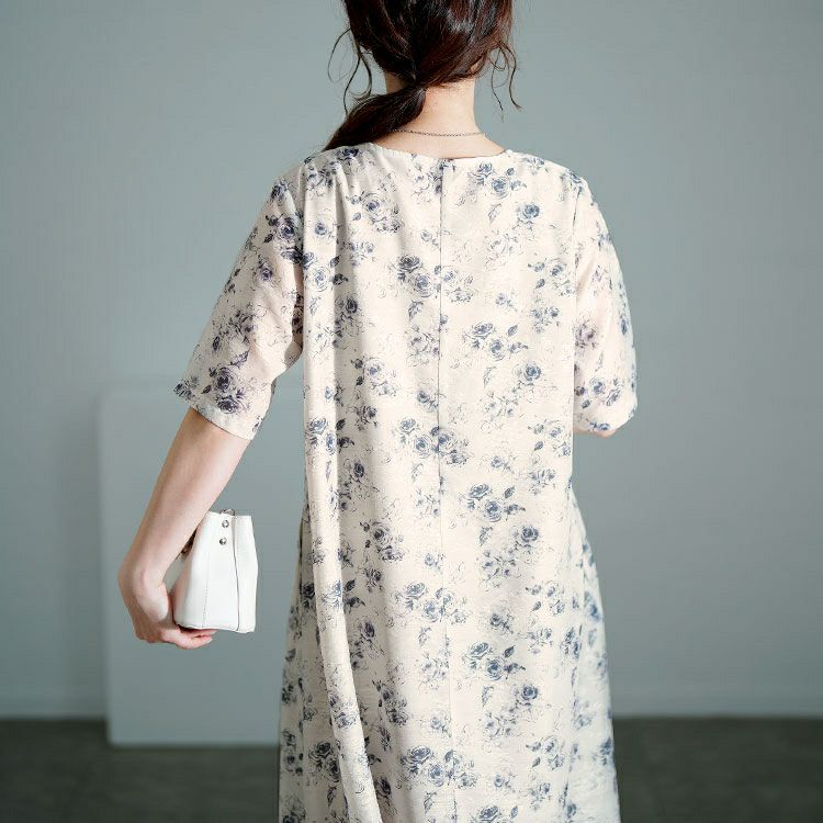 大きいサイズ レディース 花柄シフォンジャガード深Vネックワンピース　maru-30141