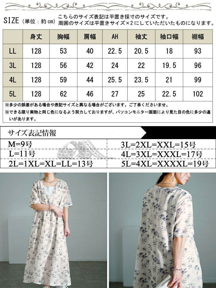 大きいサイズ レディース 花柄シフォンジャガード深Vネックワンピース　maru-30141