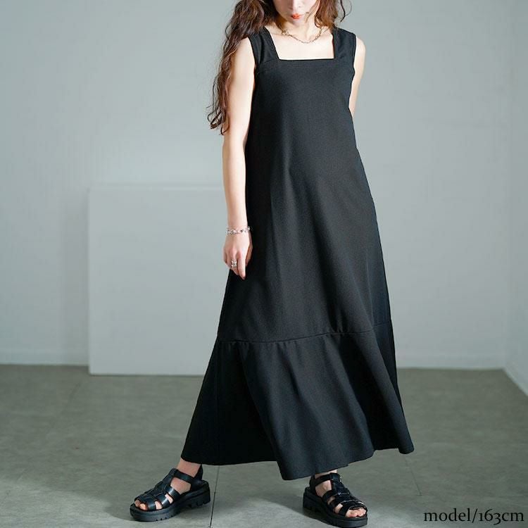 大きいサイズ レディース ワッフルマーメイドジャンパースカート　maru-30139 ブラック