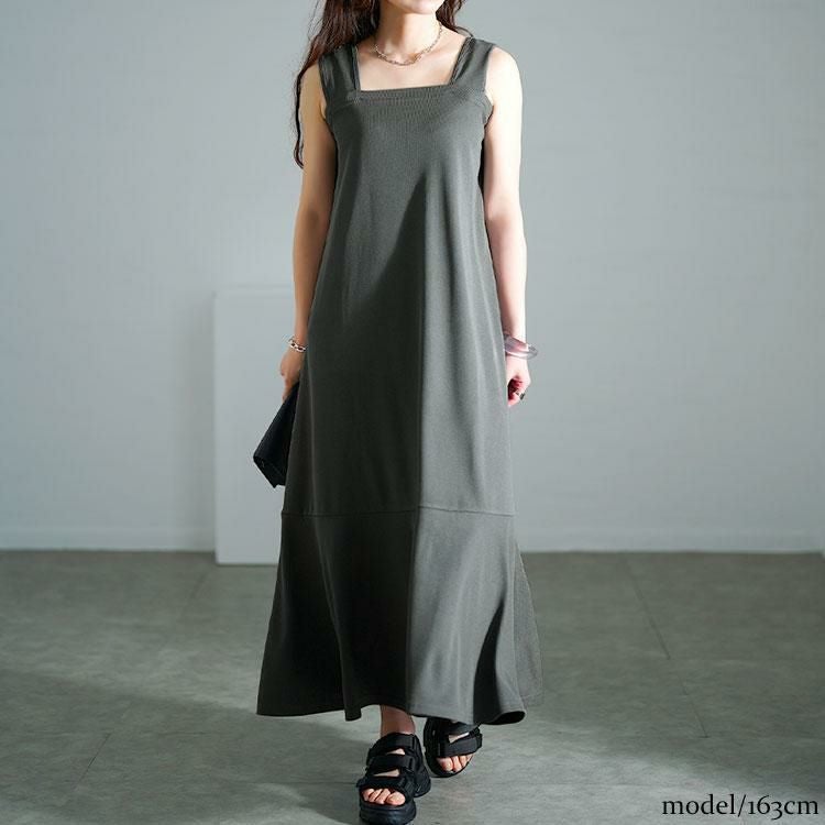 大きいサイズ レディース ワッフルマーメイドジャンパースカート　maru-30139 チャコール