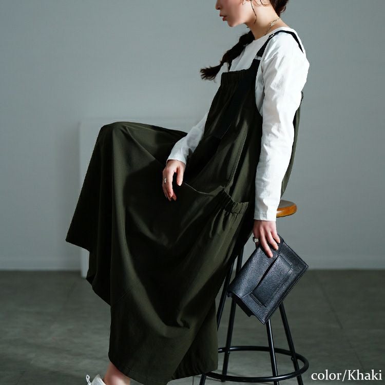 大きいサイズ レディース 軽量ストレッチマキシジャンパースカート　maru-30136