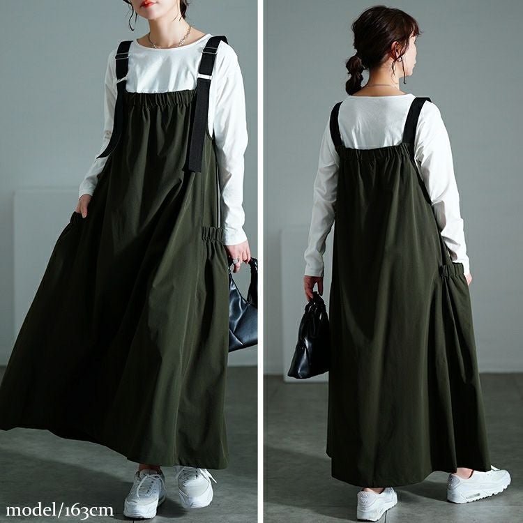 大きいサイズ レディース 軽量ストレッチマキシジャンパースカート　maru-30136