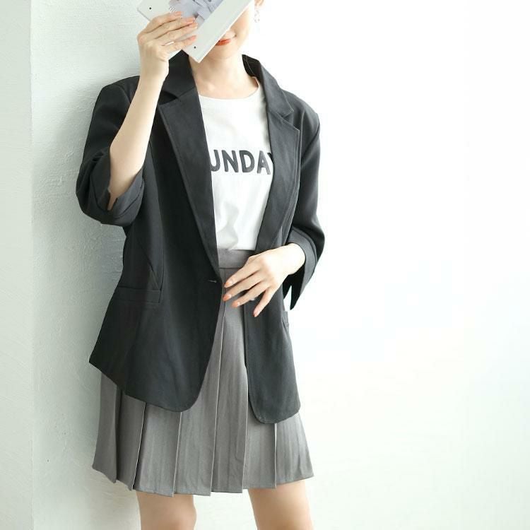 大きいサイズ レディース 七分袖テーラードジャケット　goldy-1665 ブラック