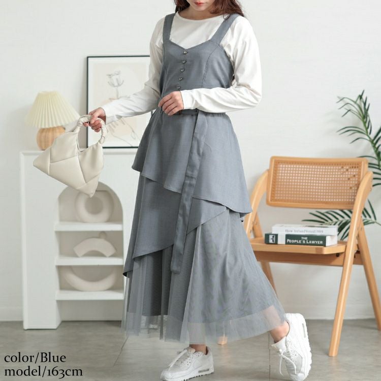 大きいサイズ レディース チュールレイヤードビスチェワンピース　sw-0718