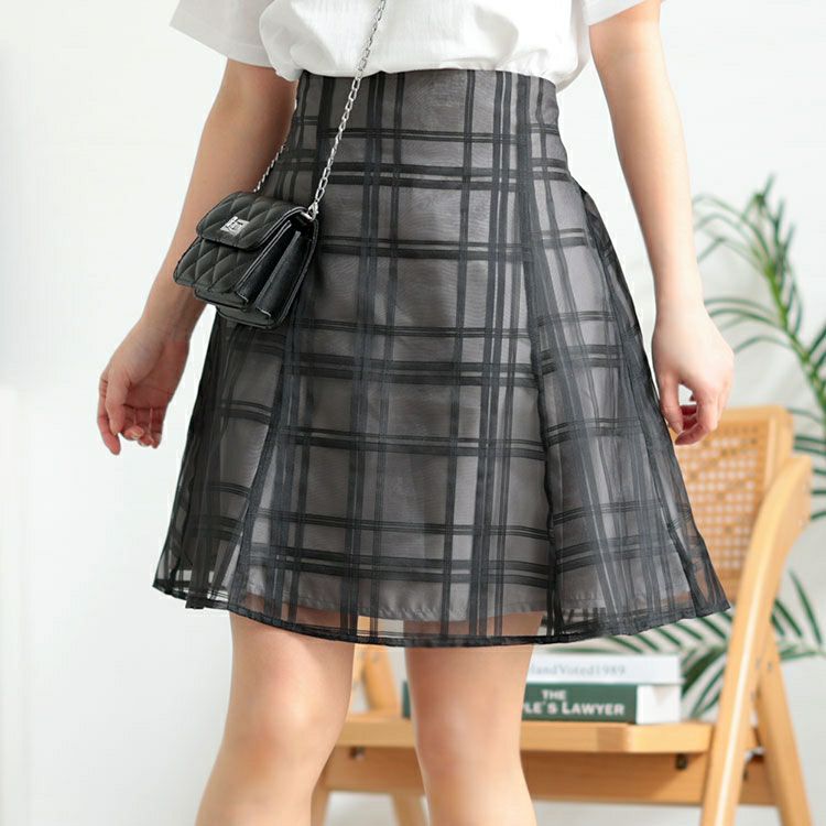 大きいサイズ レディース インパン裏地付きシアーチェックミニスカート　tana-651008【メール便可】