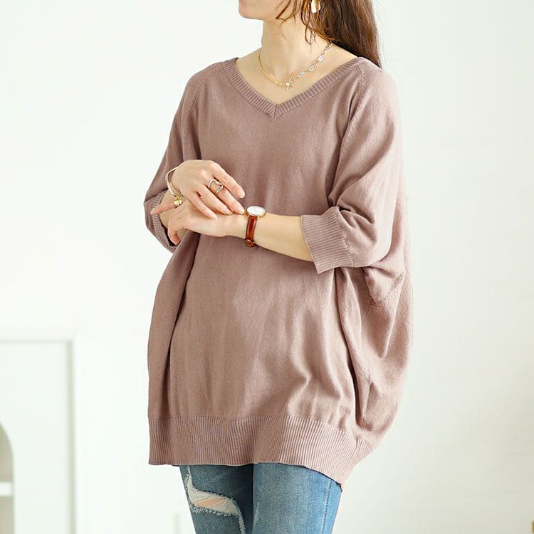 大きいサイズ レディース Vネックドルマンニット　wn-0233【メール便可】