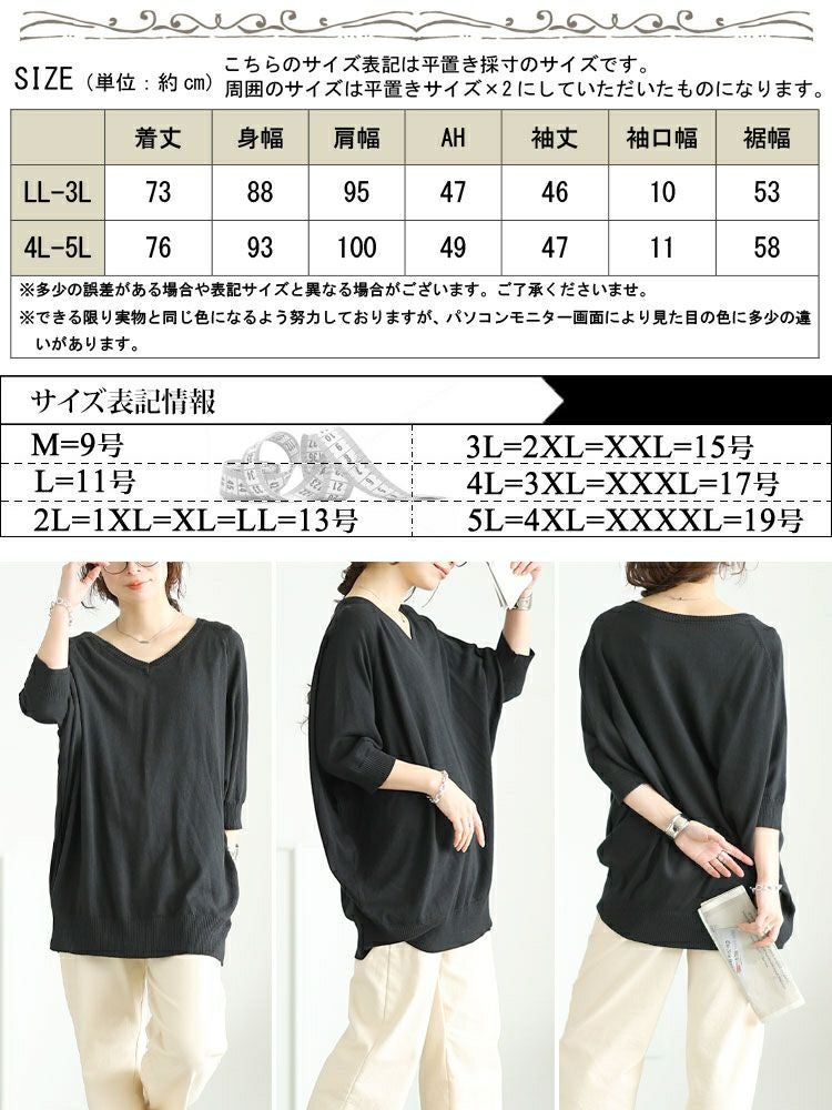 大きいサイズ レディース Vネックドルマンニット　wn-0233【メール便可】