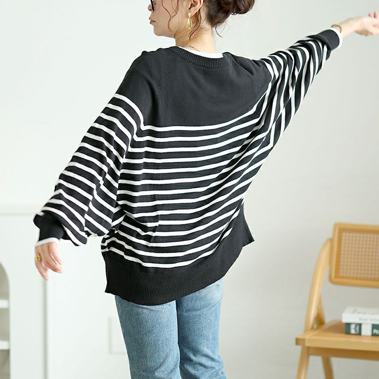 大きいサイズ レディース パネルボーダーコットンドルマンカーディガン　wn-0232【メール便可】