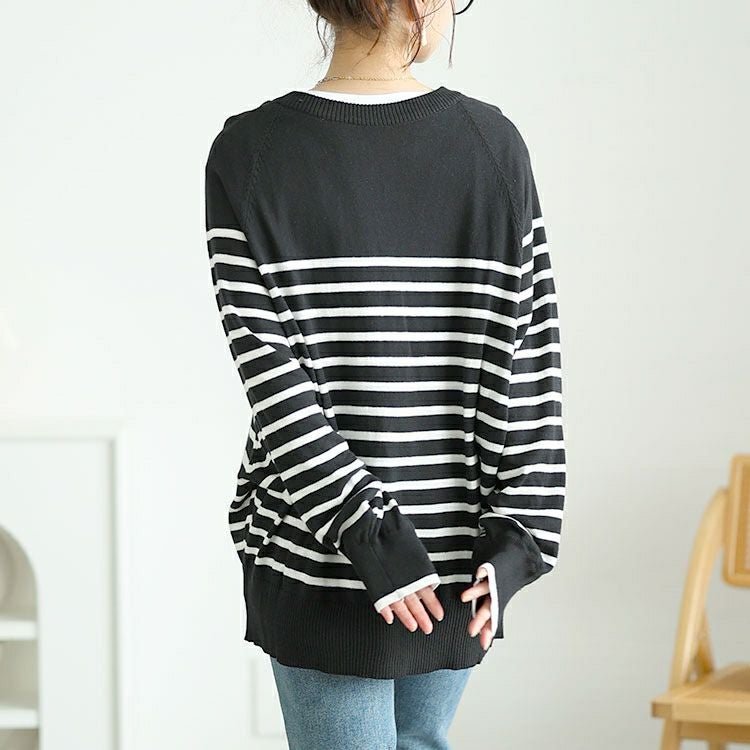 大きいサイズ レディース パネルボーダーコットンドルマンカーディガン　wn-0232【メール便可】