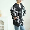 大きいサイズ レディース パネルボーダーコットンドルマンカーディガン　wn-0232【メール便可】 ブラック×オフ