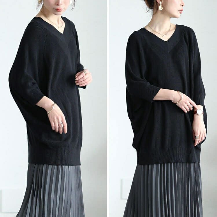 大きいサイズ レディース Vネック畦編みドルマンニット　wn-0229
