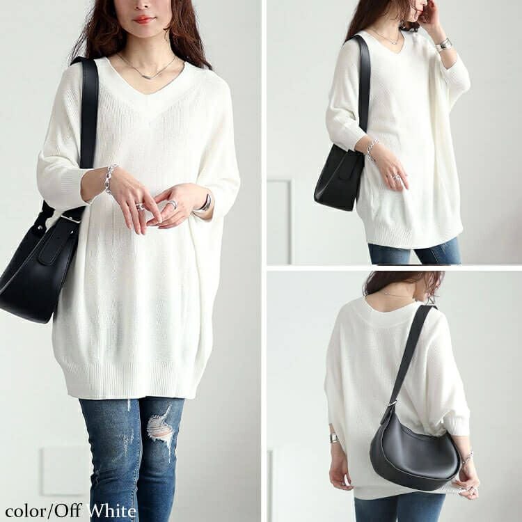 大きいサイズ レディース Vネック畦編みドルマンニット　wn-0229