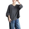 大きいサイズ レディース Vネックワイド袖ドルマンコットンカットソー　wk-0532【メール便可】 チャコールグレー