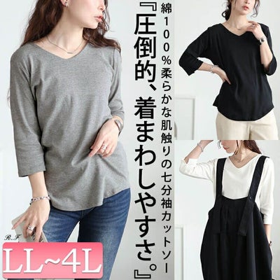 大きいサイズ レディース ラウンドヘムVネックコットンカットソー　wk-0531【メール便可】