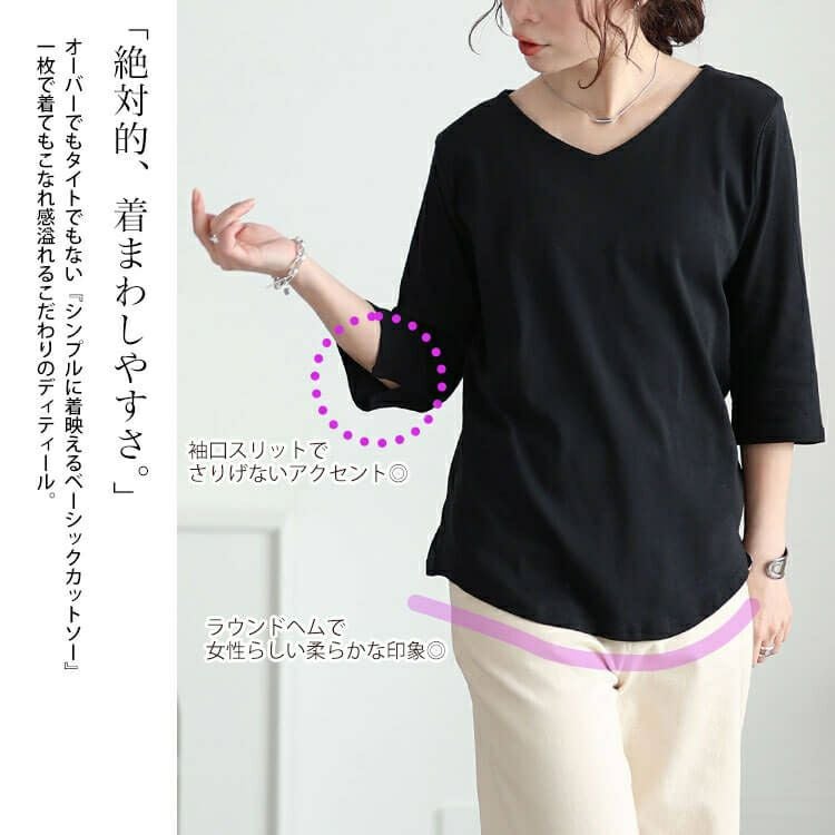 大きいサイズ レディース ラウンドヘムVネックコットンカットソー　wk-0531【メール便可】