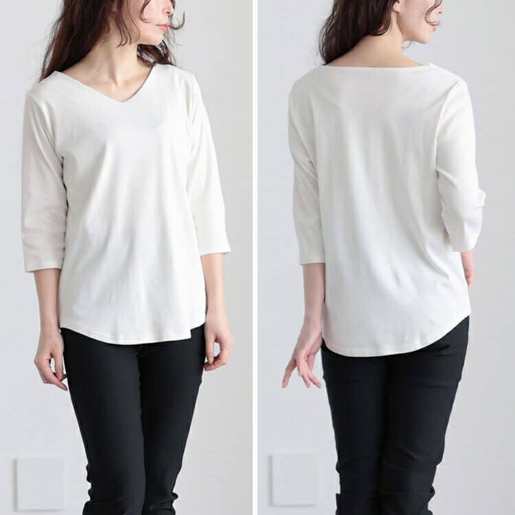 大きいサイズ レディース ラウンドヘムVネックコットンカットソー　wk-0531【メール便可】