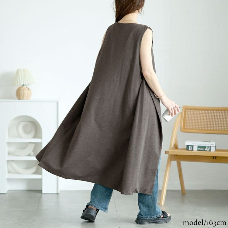 大きいサイズ レディース 深Vネックダブルボタンロングベスト　wk-0526