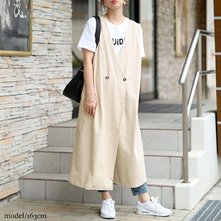 大きいサイズ レディース 深Vネックダブルボタンロングベスト　wk-0526