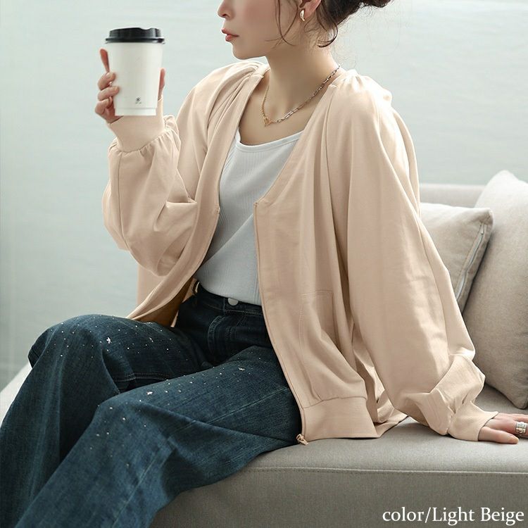 大きいサイズ レディース 深VネックコットンZIPブルゾン　wk-0522