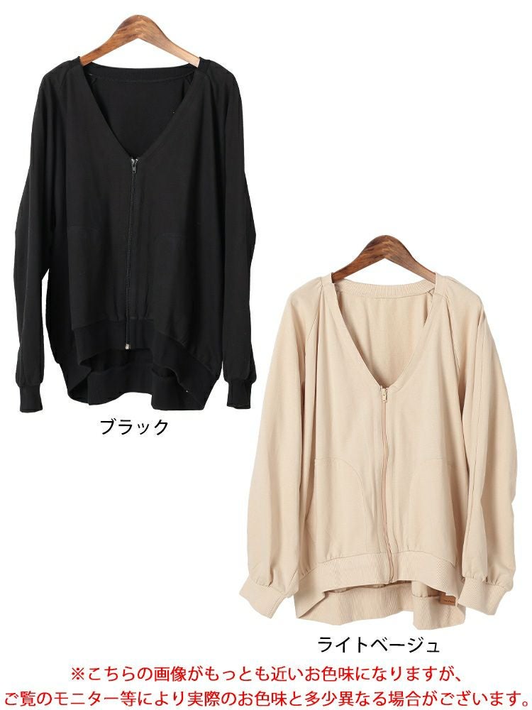 大きいサイズ レディース 深VネックコットンZIPブルゾン　wk-0522