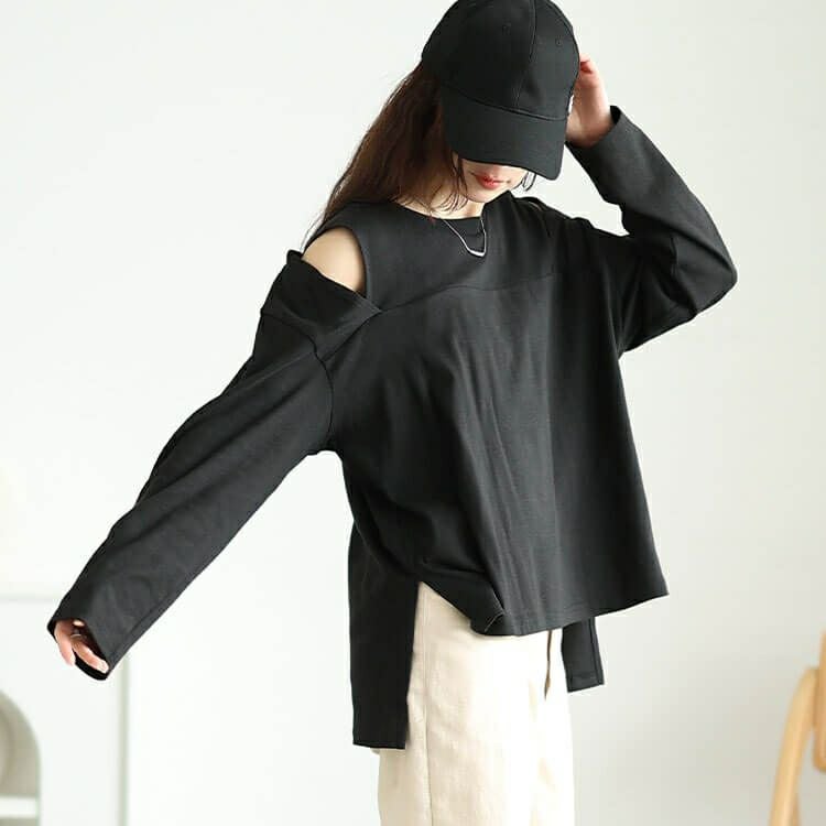 大きいサイズ レディース オープンショルダーコットンカットソー　wk-0482【メール便可】