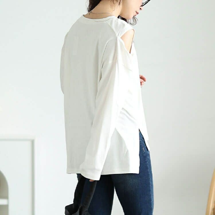 大きいサイズ レディース オープンショルダーコットンカットソー　wk-0482【メール便可】