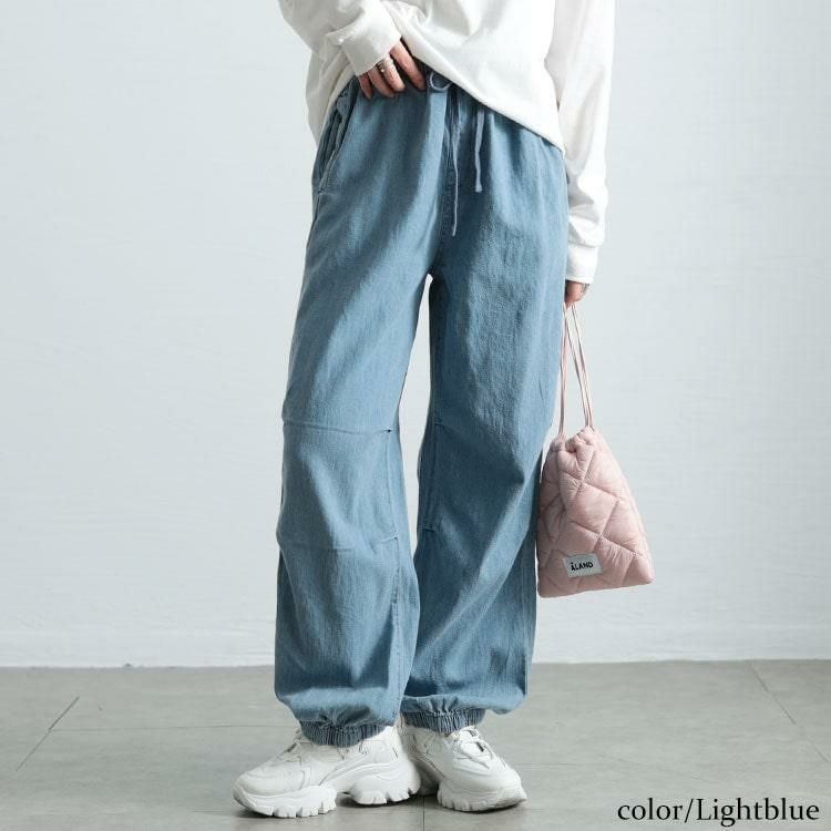 大きいサイズ レディース パラシュートコットンライトオンスデニム　wd-0415 ライトブルー