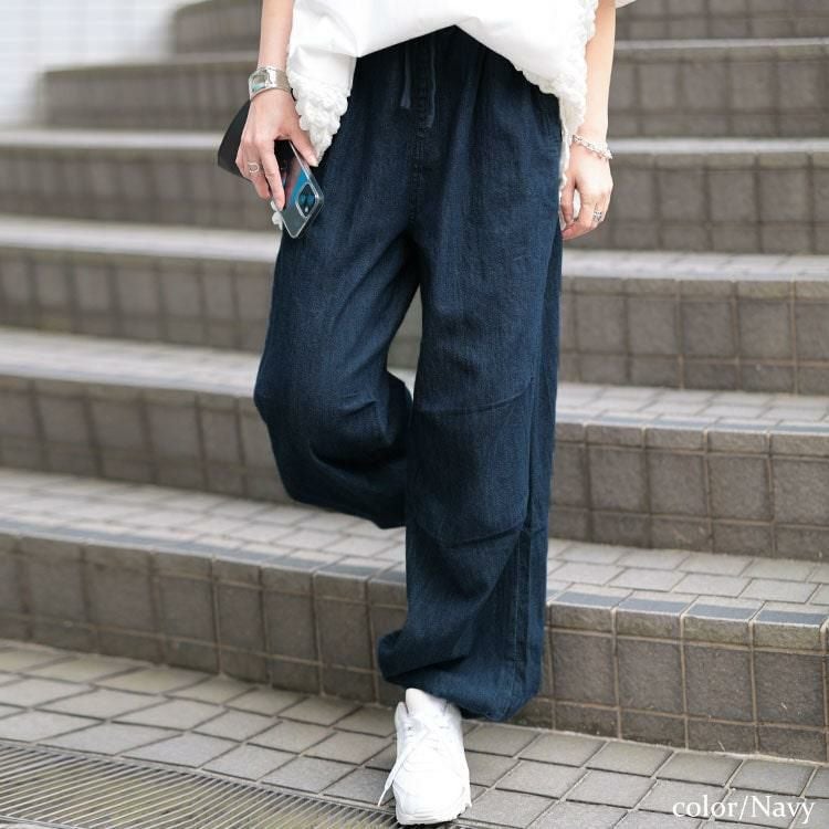 大きいサイズ レディース パラシュートコットンライトオンスデニム　wd-0415 ネイビー