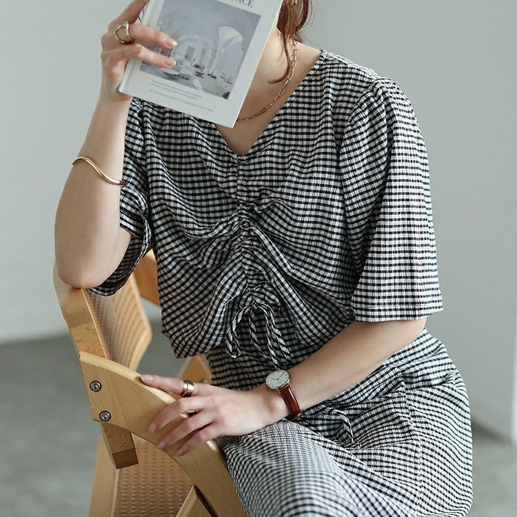 大きいサイズ レディース 前後2wayシャーリングクロップドブラウス＆キャミワンピース2点セット　maru-30148