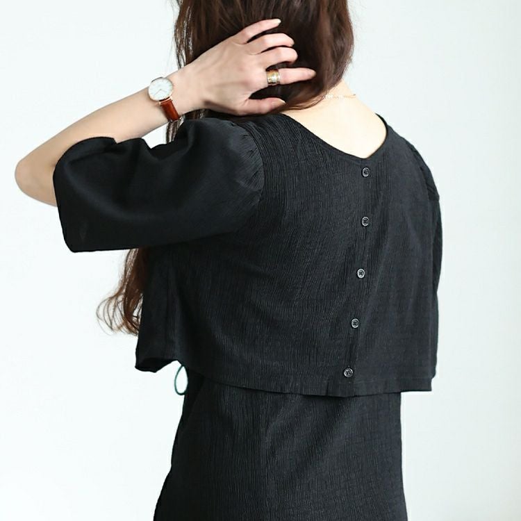 大きいサイズ レディース 前後2wayシャーリングクロップドブラウス＆キャミワンピース2点セット　maru-30148