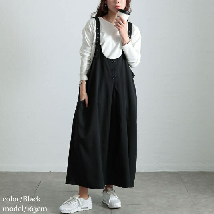大きいサイズ レディース センタータック肩ベルトジャンパースカート　sw-0742