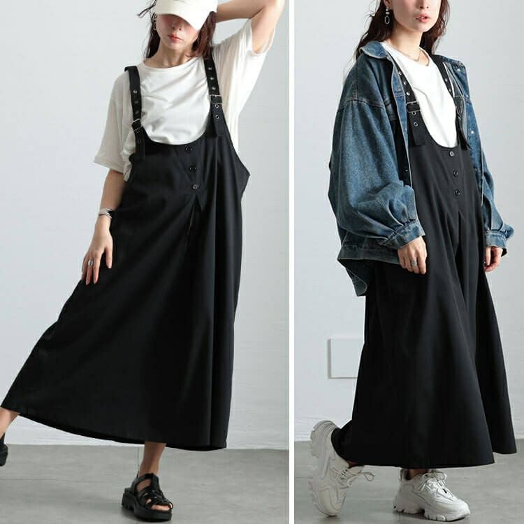 大きいサイズ レディース センタータック肩ベルトジャンパースカート　sw-0742