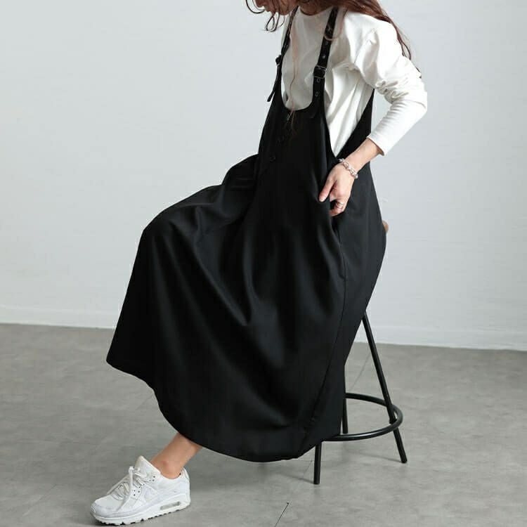 大きいサイズ レディース センタータック肩ベルトジャンパースカート　sw-0742