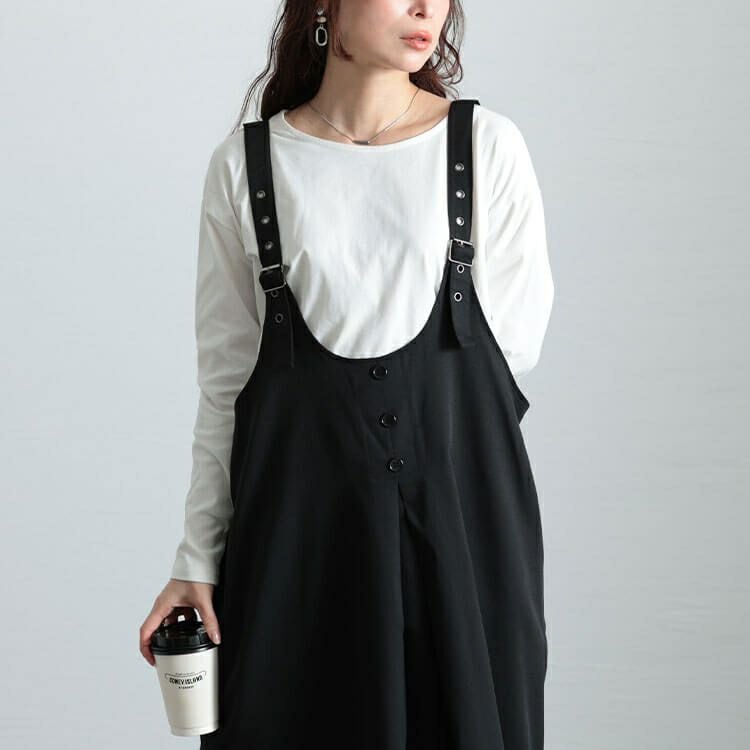 大きいサイズ レディース センタータック肩ベルトジャンパースカート　sw-0742