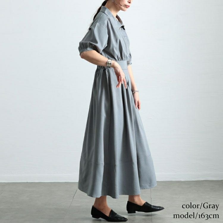 大きいサイズ レディース ハーフZIPパフスリーブワンピース　sw-0711