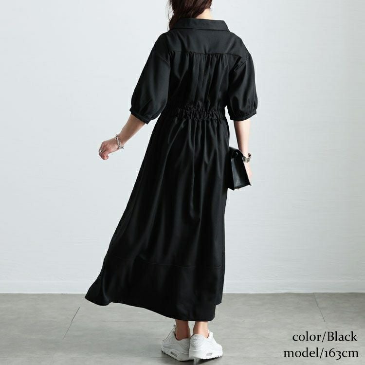大きいサイズ レディース ハーフZIPパフスリーブワンピース sw-0711