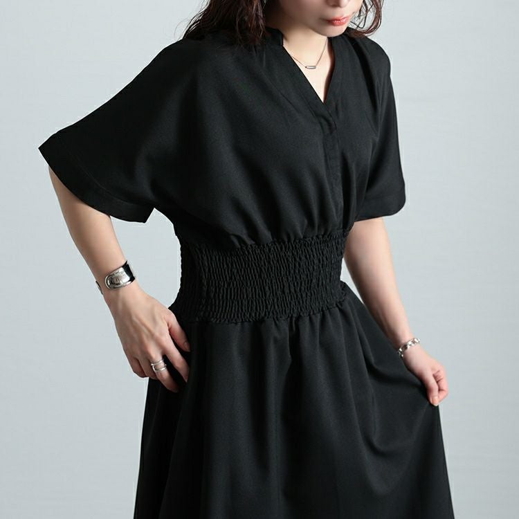 大きいサイズ レディース キーネックシャーリングワンピース　sw-0710