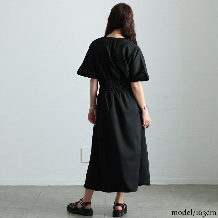 大きいサイズ レディース キーネックシャーリングワンピース　sw-0710