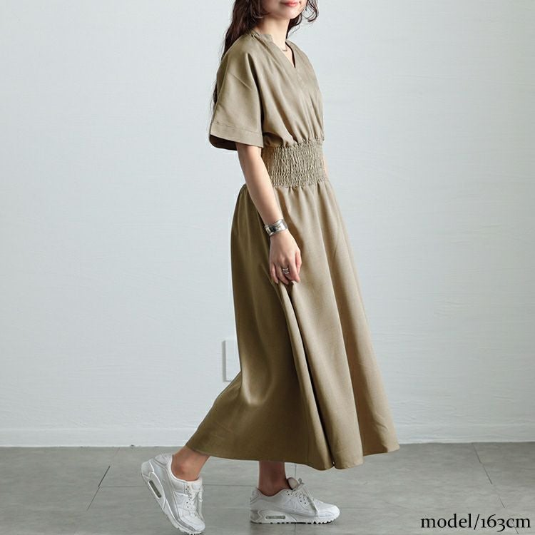 大きいサイズ レディース キーネックシャーリングワンピース　sw-0710