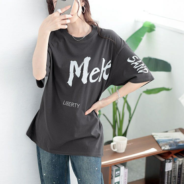 大きいサイズ レディース ビッグロゴコットンTシャツ　goldy-1661【メール便可】