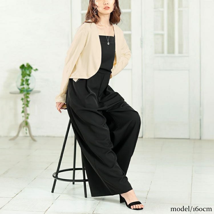 大きいサイズ レディース ショート丈トッパーカーディガン＆ワイドサロペットパンツ2点セット　goldy-1666