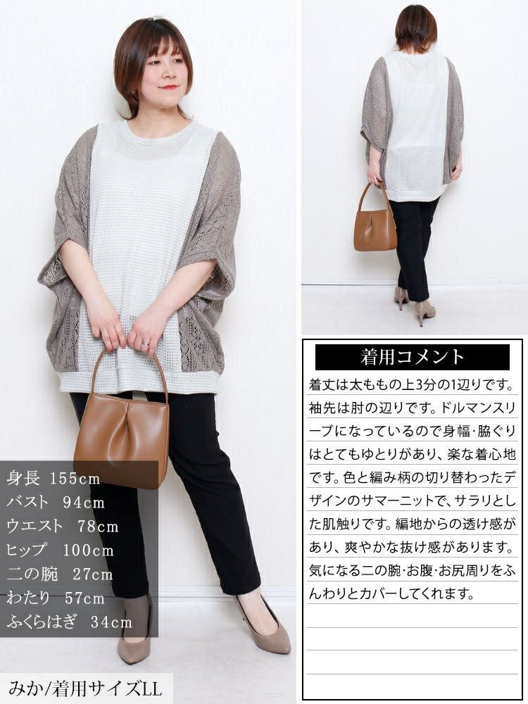 大きいサイズ レディース 配色レース編み切り替えニットドルマン　cast-5554019【メール便可】